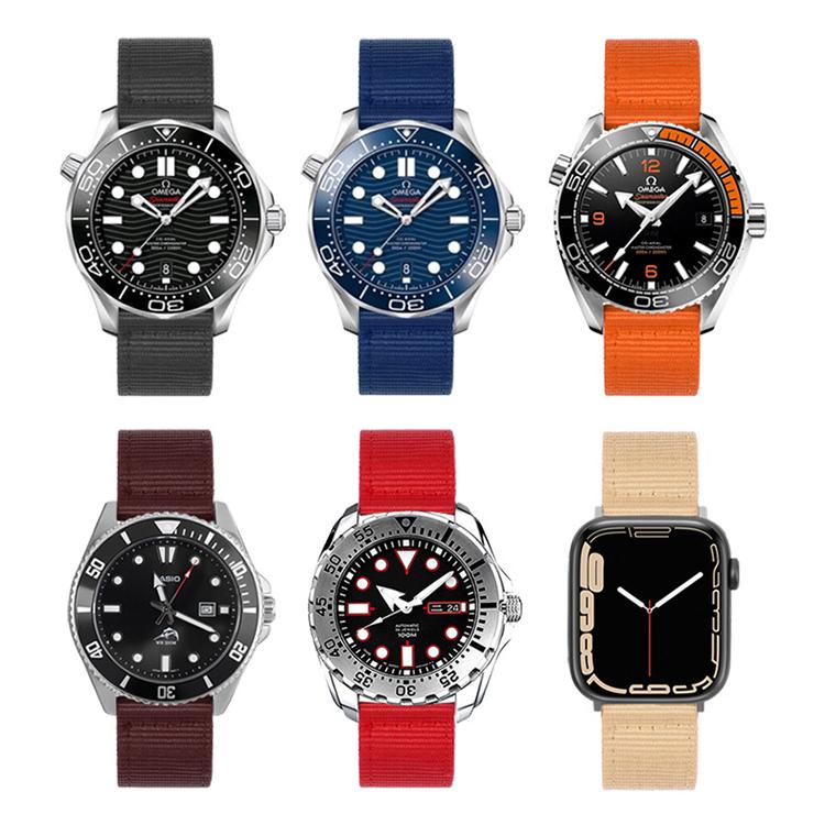 Stainless Steel Pin Buckle Solid Color Nylon Canvas Watch Band, 24mm