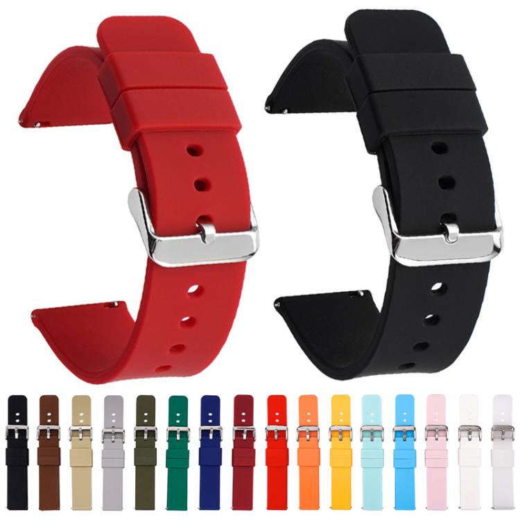 Stainless Steel Silver Pin Buckle Solid Color Silicone Waterproof Watch Band, 24mm
