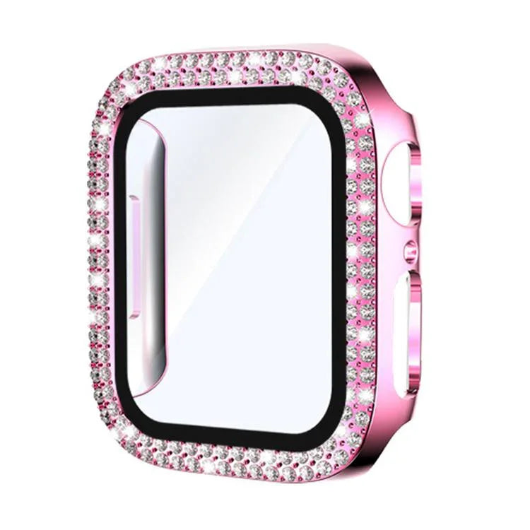 xDfind Double Row Diamond Tempered Glass Film Integrated PC Watch Cover, For Apple Watch Series 9 / 8 / 7 41mm, For Apple Watch Series 3 / 2 / 1 38mm, For Apple Watch Series 3 / 2 / 1 42mm
