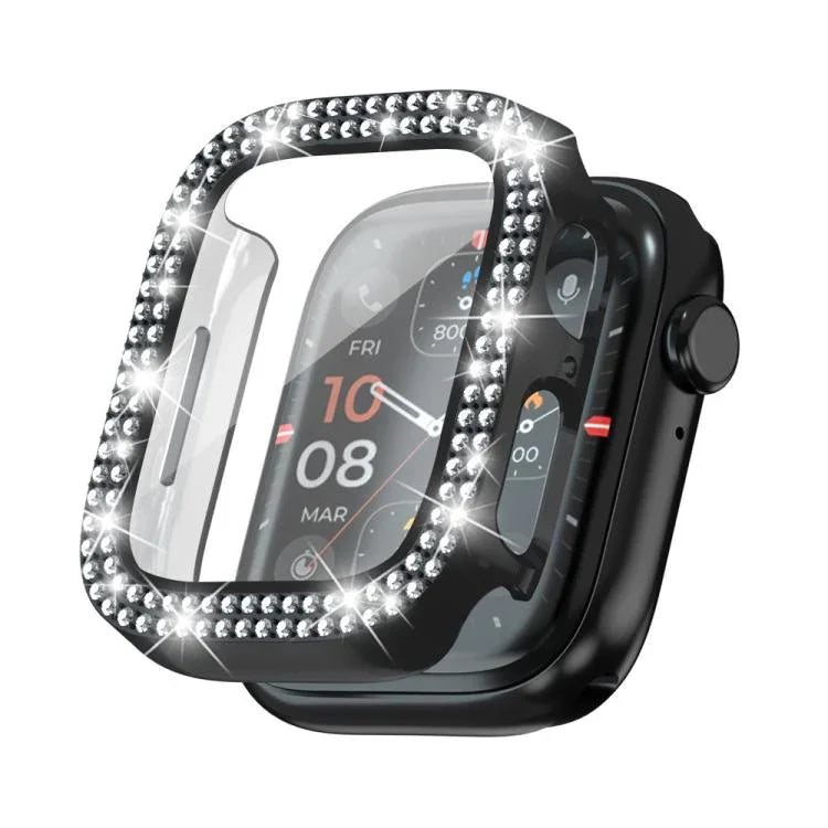 xDfind Double Row Diamond Tempered Glass Film Integrated PC Watch Cover, For Apple Watch Series 9 / 8 / 7 41mm, For Apple Watch Series 3 / 2 / 1 38mm, For Apple Watch Series 3 / 2 / 1 42mm