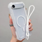 Transparent Matte TPU Hybrid PC 3-in-1 MagSafe Phone Case with Wrist Strap, For iPhone 17 Pro Max, For iPhone 17 Pro, For iPhone 17, For iPhone Air, For iPhone 16 Pro Max, For iPhone 16 Pro, For iPhone 16 Plus, For iPhone 16