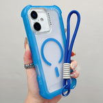 Transparent Matte TPU Hybrid PC 3-in-1 MagSafe Phone Case with Wrist Strap, For iPhone 17 Pro Max, For iPhone 17 Pro, For iPhone 17, For iPhone Air, For iPhone 16 Pro Max, For iPhone 16 Pro, For iPhone 16 Plus, For iPhone 16