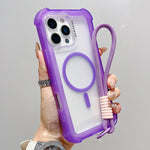 Transparent Matte TPU Hybrid PC 3-in-1 MagSafe Phone Case with Wrist Strap, For iPhone 17 Pro Max, For iPhone 17 Pro, For iPhone 17, For iPhone Air, For iPhone 16 Pro Max, For iPhone 16 Pro, For iPhone 16 Plus, For iPhone 16