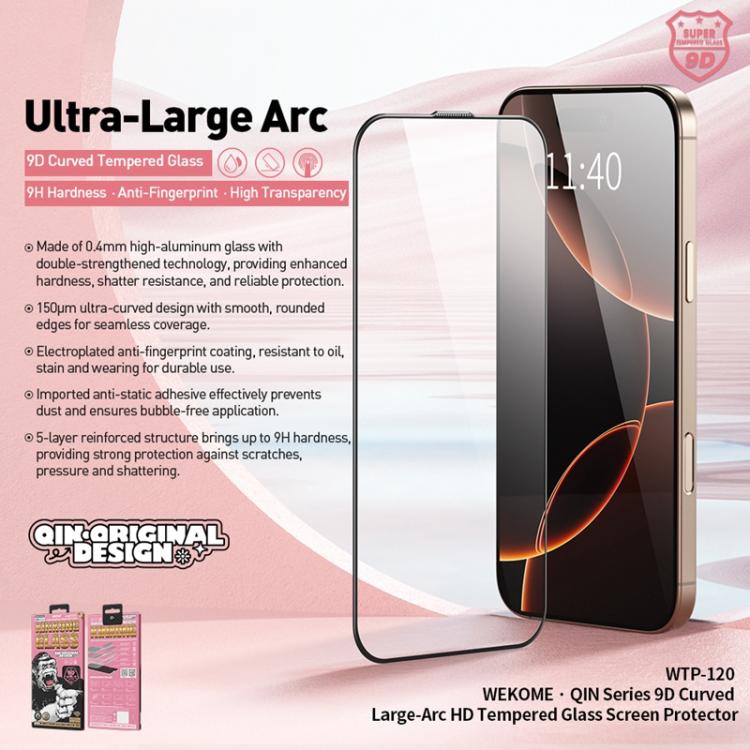 WK WTP-120 Qin Series 9D Curved Large Arc HD Tempered Glass Film, For iPhone 17 Pro Max, For iPhone 17 Pro, For iPhone 17 / 16 Pro, For iPhone Air