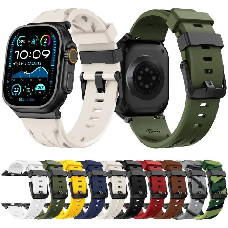 Black Pin Buckle Silicone Watch Band, For Apple Watch 46mm / 49mm / 45mm / 44mm, For Apple Watch 42mm / 41mm / 40mm / 38mm