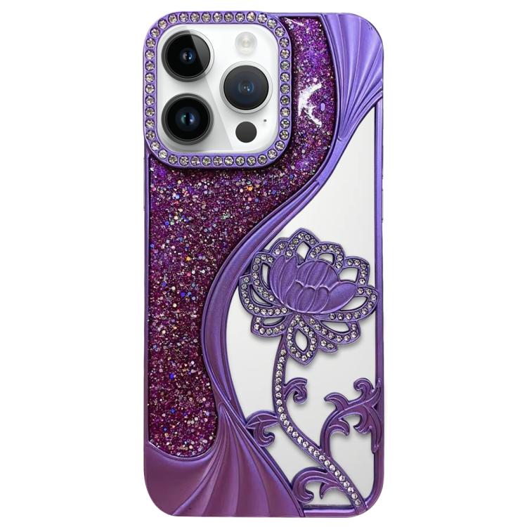 Electroplated TPU Lotus Hollow-carved  Rhinestone Glitter Phone Case, For iPhone 13 Pro, For iPhone 13, For iPhone 12, For iPhone 12 Pro Max, For iPhone 12 Pro, For iPhone 11 Pro Max, For iPhone 11