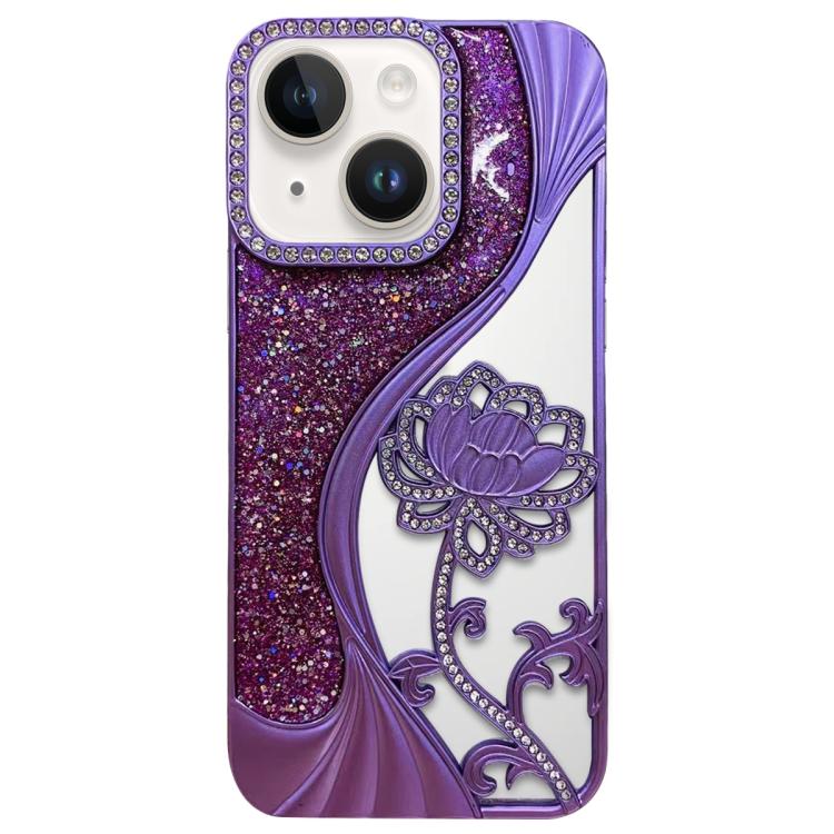 Electroplated TPU Lotus Hollow-carved  Rhinestone Glitter Phone Case, For iPhone 15, For iPhone 14, For iPhone 14 Pro, For iPhone 14 Pro Max, For iPhone 13 Pro Max, For iPhone 13 Pro, For iPhone 13, For iPhone 12