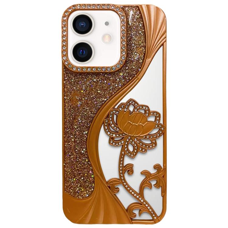 Electroplated TPU Lotus Hollow-carved  Rhinestone Glitter Phone Case, For iPhone 15, For iPhone 14, For iPhone 14 Pro, For iPhone 14 Pro Max, For iPhone 13 Pro Max, For iPhone 13 Pro, For iPhone 13, For iPhone 12