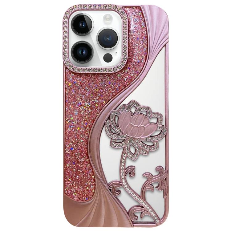 Electroplated TPU Lotus Hollow-carved  Rhinestone Glitter Phone Case, For iPhone 12 Pro Max, For iPhone 12 Pro, For iPhone 11 Pro Max, For iPhone 11
