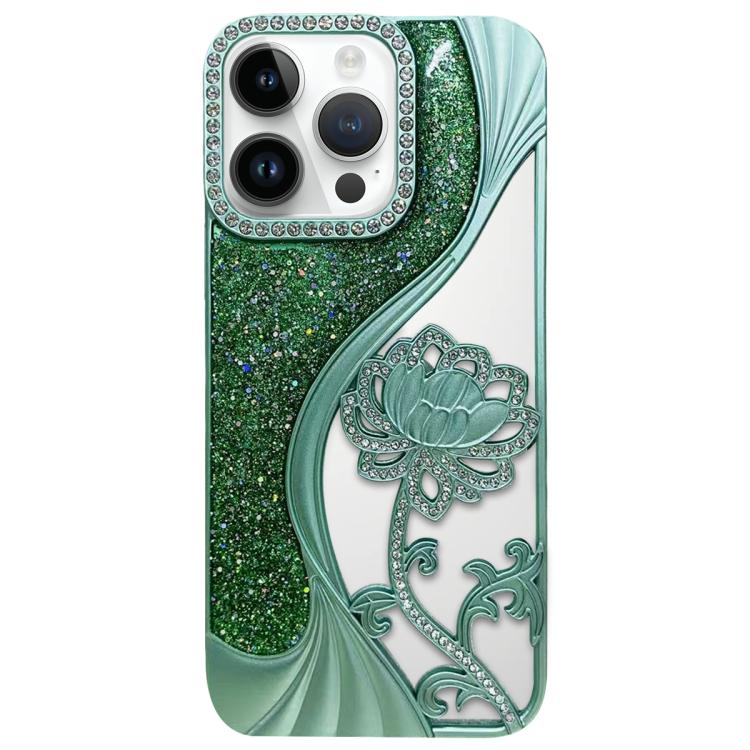 Electroplated TPU Lotus Hollow-carved  Rhinestone Glitter Phone Case, For iPhone 12 Pro Max, For iPhone 12 Pro, For iPhone 11 Pro Max, For iPhone 11