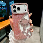 Electroplated TPU Lotus Hollow-carved  Rhinestone Glitter Phone Case, For iPhone 18, For iPhone 18 Pro, For iPhone 18 Pro Max, For iPhone 17 Pro Max, For iPhone 17 Pro, For iPhone 17, For iPhone 16 Pro Max, For iPhone 16 Pro