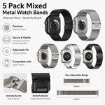 5 Pack xDfind Umbrella Buckle Milanese + Butterfly Buckle Mixed Watch Band, For Apple Watch 42 / 44 / 45 / 46 / 49mm, For Apple Watch 38 / 40 / 41 / S11 42mm