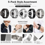 5 Pack xDfind Umbrella Buckle Milanese + Butterfly Buckle Mixed Watch Band, For Apple Watch 42 / 44 / 45 / 46 / 49mm, For Apple Watch 38 / 40 / 41 / S11 42mm