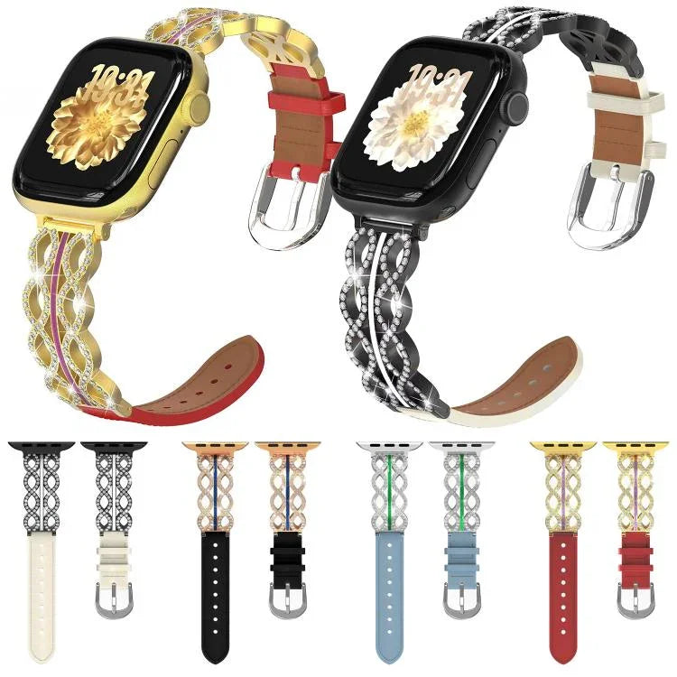 xDfind Diamond Stainless Steel Hybrid Genuine Leather Watch Band, For Apple Watch 38 / 40 / 41 / S11 42mm