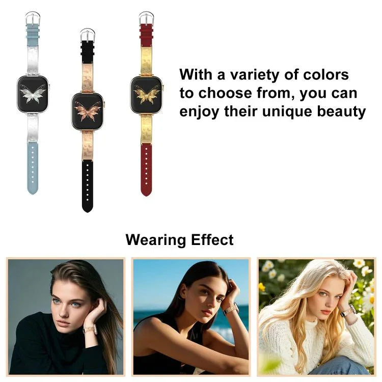 xDfind Butterfly Stainless Steel Hybrid Genuine Leather Watch Band, For Apple Watch 42 / 44 / 45 / 46 / 49mm, For Apple Watch 38 / 40 / 41 / S11 42mm