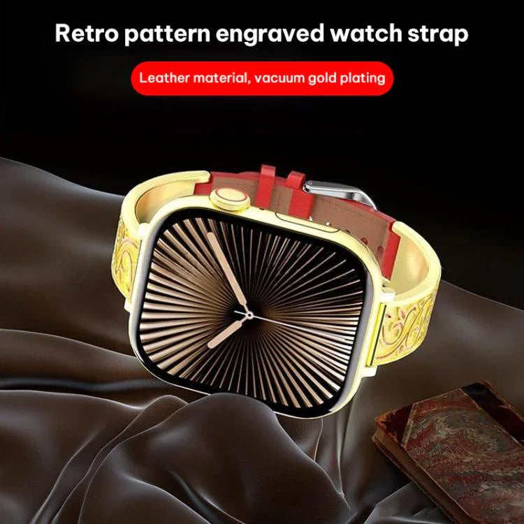 xDfind Retro Floral Carving Stainless Steel Hybrid Genuine Leather Watch Band, For Apple Watch 38 / 40 / 41 / S11 42mm
