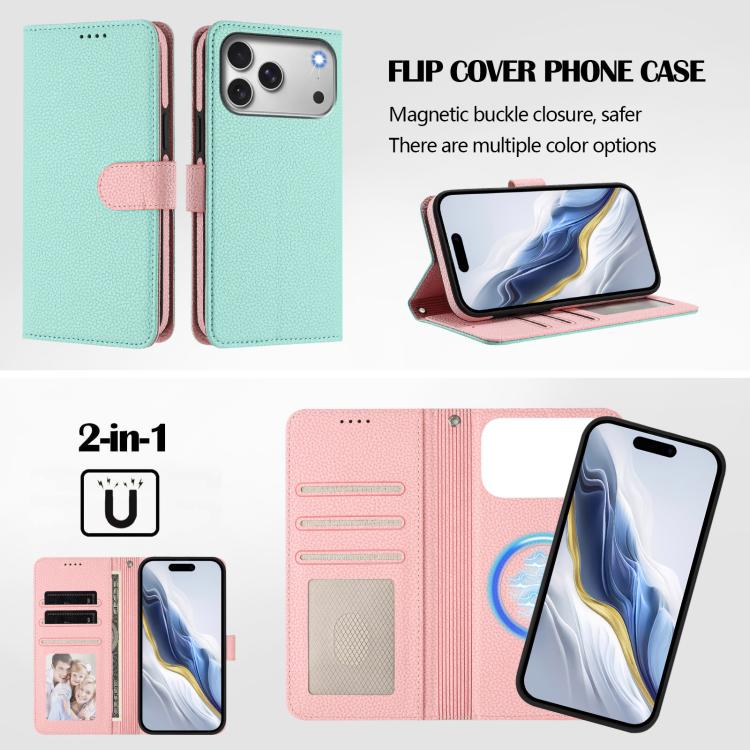 Detachable Litchi Texture Magnetic Side-Patch Vegan Leather Phone Case, For iPhone 17 Pro Max, For iPhone 17 Pro, For iPhone 17, For iPhone Air, For iPhone 16 Pro Max, For iPhone 16 Pro, For iPhone 16 Plus, For iPhone 16