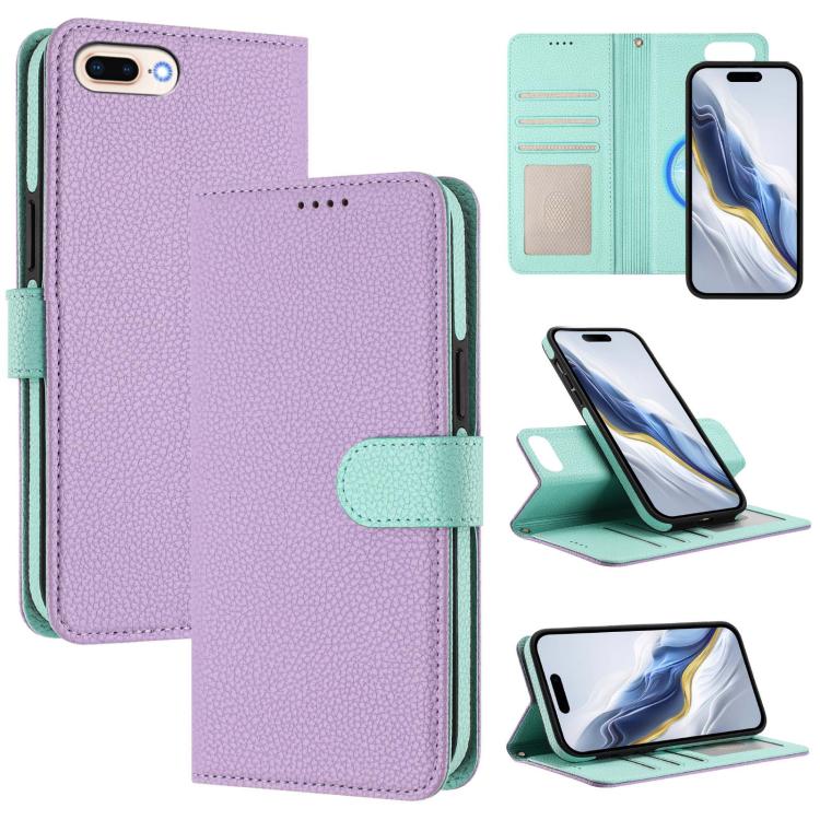 Detachable Litchi Texture Magnetic Side-Patch Vegan Leather Phone Case, For iPhone 8 Plus / 7 Plus