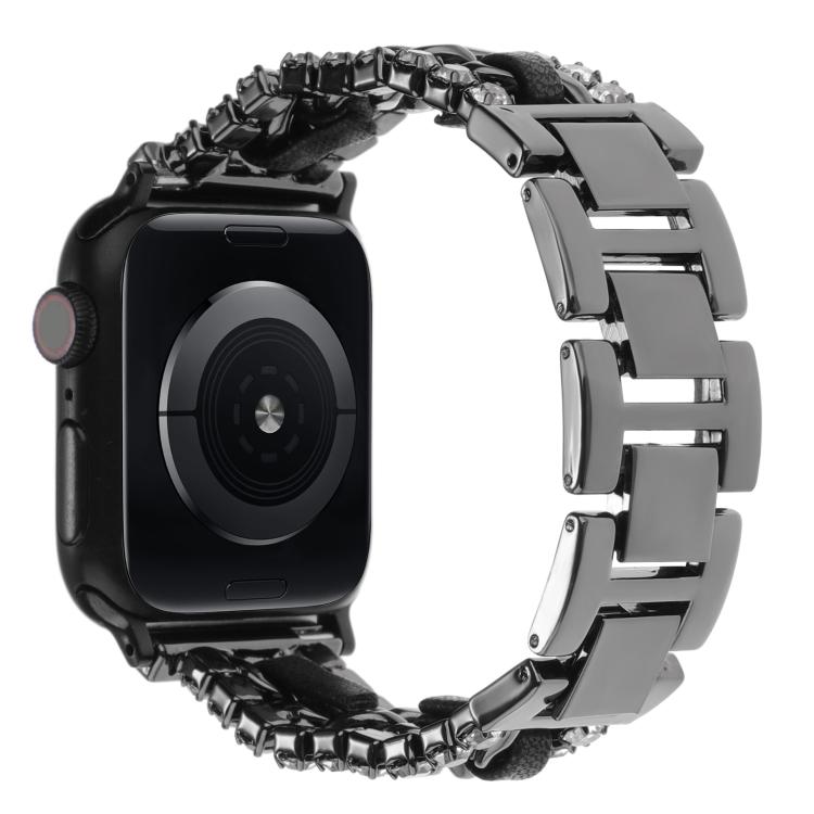 Diamond Vegan Leather Metal Watch Band, For Apple Watch 46mm / 49mm / 45mm / 44mm, For Apple Watch 42mm / 41mm / 40mm / 38mm