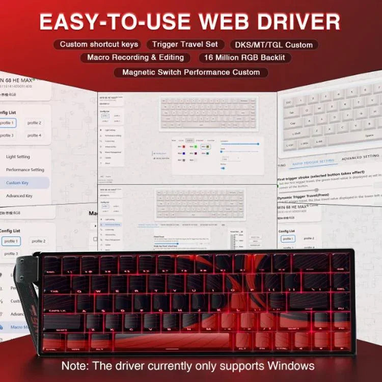 AULA WIN68HE MAX Version 68 Keys RGB Wired Keyboard, WIN68HE Red Wing Chun Magnetic Axis