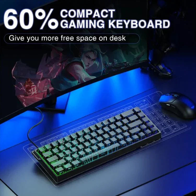 AULA WIN68HE Standard Version 68 Keys RGB Wired Keyboard, WIN68HE Black Contour Lines Grey Wood Magnetic Axis