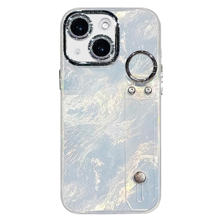 Plating Foil-like Metallic Texture Wristband Holder TPU Phone Case with Lens Film, For iPhone 13