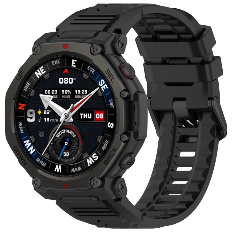 xDfind Solid Color Black Buckle Silicone Watch Band, For Amazfit T-Rex 3 Pro 48mm