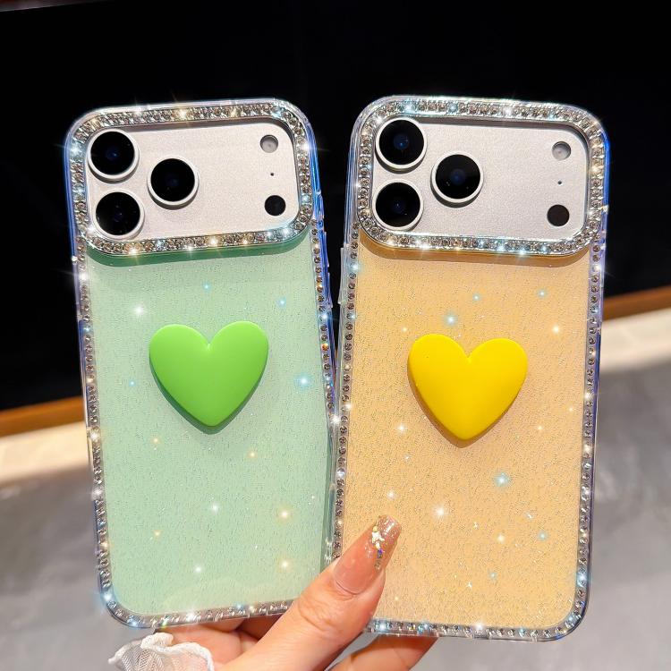 Flash Rhinestone Double-sided IMD Love Heart Phone Case, For iPhone 16 Pro Max, For iPhone 16 Pro, For iPhone 16 Plus, For iPhone 16, For iPhone 15 Pro Max
