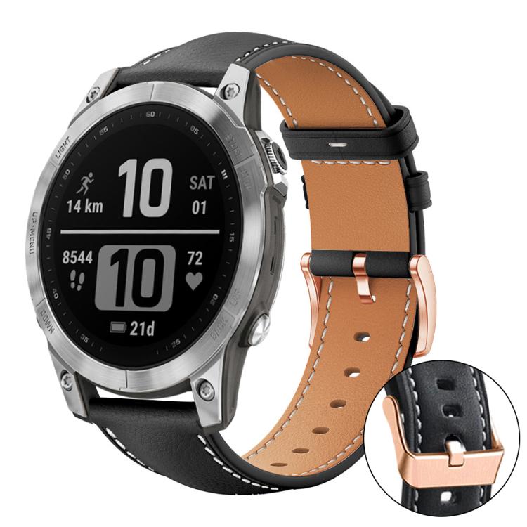 xDfind Rose Gold Buckle Black Shark Fine Grain Vegan Leather Watch Band, For Garmin Fenix 8/7/6/5 22mm, For Garmin Fenix 8/7S/6S/5S 20mm, For Garmin Forerunner 45 / 45S / Swim 2, For Garmin Forerunner 220/735/735XT/230/235, For Garmin Forerunner 35/30/35j