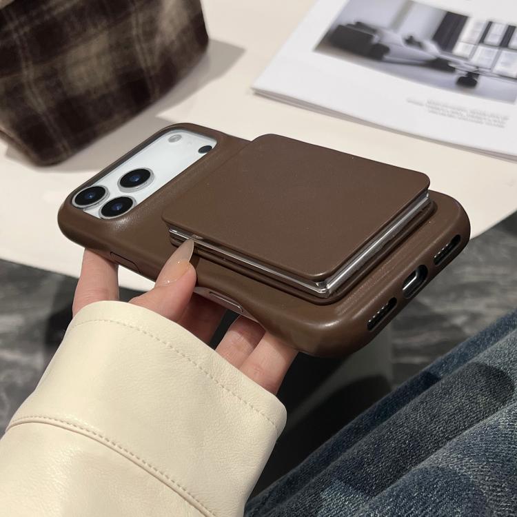 Lambskin Texture Mirror Holder Shockproof Phone Case, For iPhone 18 Pro / 17 Pro, For iPhone 18 Pro Max / 17 Pro Max