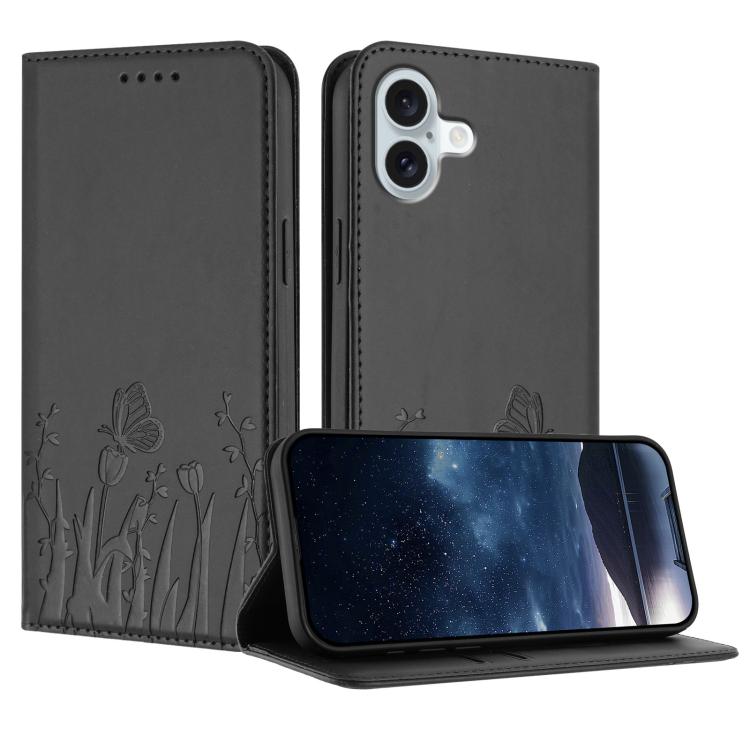 Tulips Butterfly Pattern Magnetic Vegan Leather Phone Case, For iPhone Air, For iPhone 16 Pro Max, For iPhone 16 Pro, For iPhone 16 Plus
