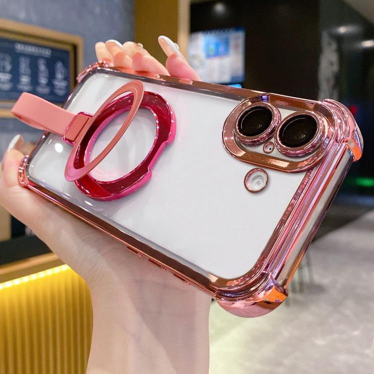 Crystal Shield Ring Holde TPU + Acrylic Magnetic Phone Case, For iPhone 16 Plus, For iPhone 16, For iPhone 15 Pro Max, For iPhone 15 Pro, For iPhone 15 Plus, For iPhone 15