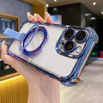 Crystal Shield Ring Holde TPU + Acrylic Magnetic Phone Case, For iPhone 16 Plus, For iPhone 16, For iPhone 15 Pro Max, For iPhone 15 Pro, For iPhone 15 Plus, For iPhone 15