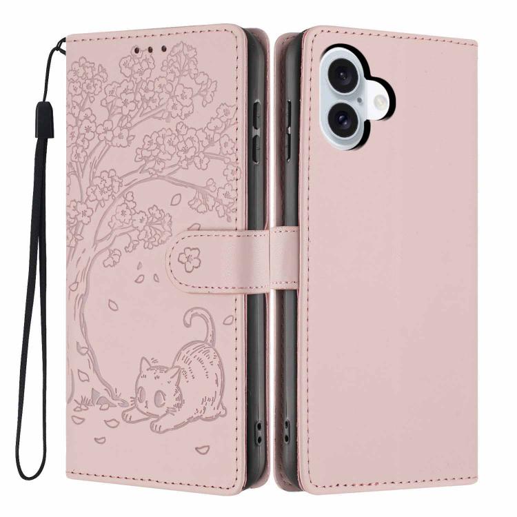 Tree Cat Embossed Flip Vegan Leather Phone Case, For iPhone 17e / 16e, For iPhone 17 Pro Max, For iPhone 17 Pro, For iPhone 17, For iPhone Air, For iPhone 16 Pro Max