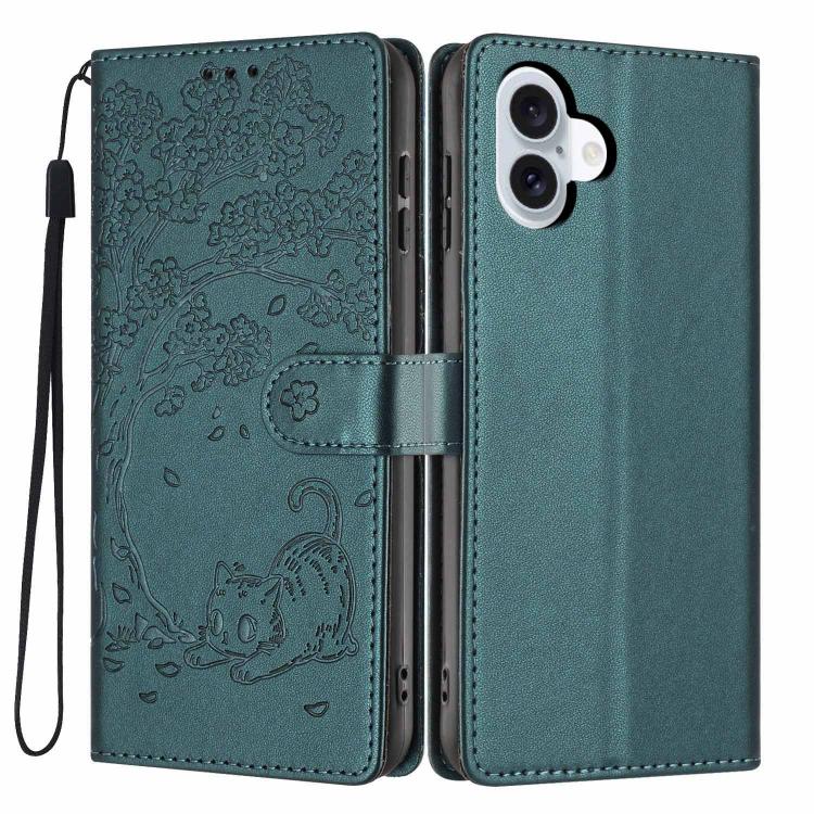 Tree Cat Embossed Flip Vegan Leather Phone Case, For iPhone 17e / 16e, For iPhone 17 Pro Max, For iPhone 17 Pro, For iPhone 17, For iPhone Air, For iPhone 16 Pro Max