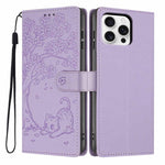 Tree Cat Embossed Flip Vegan Leather Phone Case, For iPhone 17e / 16e, For iPhone 17 Pro Max, For iPhone 17 Pro, For iPhone 17, For iPhone Air, For iPhone 16 Pro Max