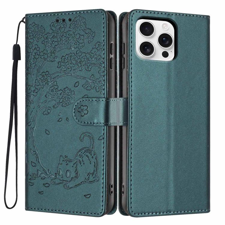 Tree Cat Embossed Flip Vegan Leather Phone Case, For iPhone 16 Pro, For iPhone 16 Plus, For iPhone 16, For iPhone 15 Pro Max, For iPhone 15 Pro, For iPhone 15 Plus