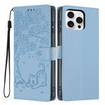 Tree Cat Embossed Flip Vegan Leather Phone Case, For iPhone 16 Pro, For iPhone 16 Plus, For iPhone 16, For iPhone 15 Pro Max, For iPhone 15 Pro, For iPhone 15 Plus
