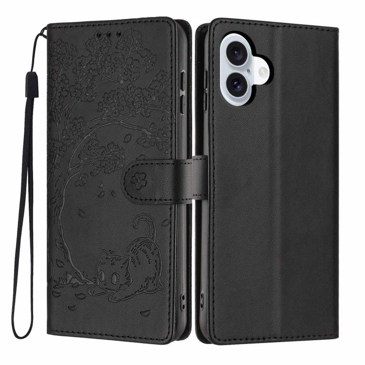 Tree Cat Embossed Flip Vegan Leather Phone Case, For iPhone 16 Pro, For iPhone 16 Plus, For iPhone 16, For iPhone 15 Pro Max, For iPhone 15 Pro, For iPhone 15 Plus