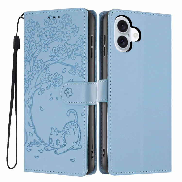 Tree Cat Embossed Flip Vegan Leather Phone Case, For iPhone 16 Pro, For iPhone 16 Plus, For iPhone 16, For iPhone 15 Pro Max, For iPhone 15 Pro, For iPhone 15 Plus