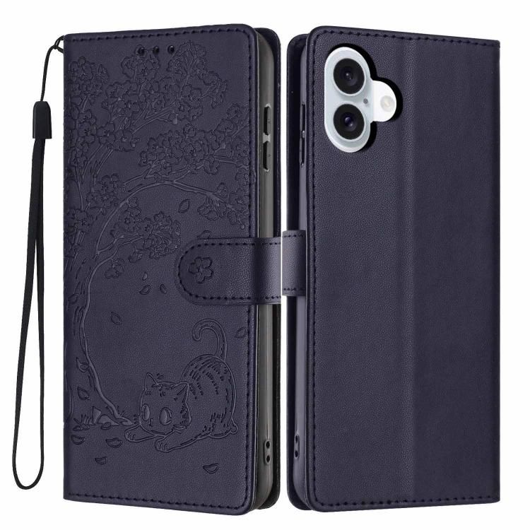 Tree Cat Embossed Flip Vegan Leather Phone Case, For iPhone 16 Pro, For iPhone 16 Plus, For iPhone 16, For iPhone 15 Pro Max, For iPhone 15 Pro, For iPhone 15 Plus