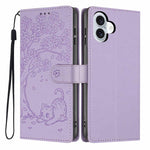 Tree Cat Embossed Flip Vegan Leather Phone Case, For iPhone 16 Pro, For iPhone 16 Plus, For iPhone 16, For iPhone 15 Pro Max, For iPhone 15 Pro, For iPhone 15 Plus