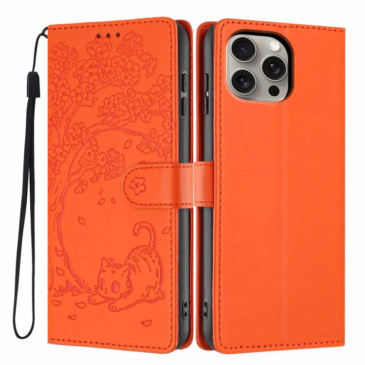 Tree Cat Embossed Flip Vegan Leather Phone Case, For iPhone 15 Pro, For iPhone 15 Plus, For iPhone 15, For iPhone 14 Plus, For iPhone 14, For iPhone 14 Pro