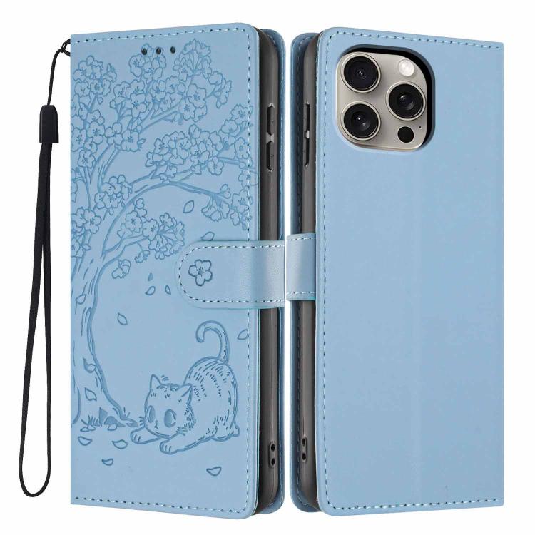 Tree Cat Embossed Flip Vegan Leather Phone Case, For iPhone 15 Pro, For iPhone 15 Plus, For iPhone 15, For iPhone 14 Plus, For iPhone 14, For iPhone 14 Pro