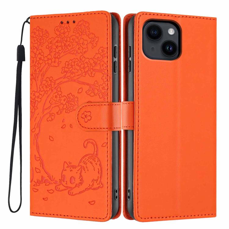 Tree Cat Embossed Flip Vegan Leather Phone Case, For iPhone 15 Pro, For iPhone 15 Plus, For iPhone 15, For iPhone 14 Plus, For iPhone 14, For iPhone 14 Pro