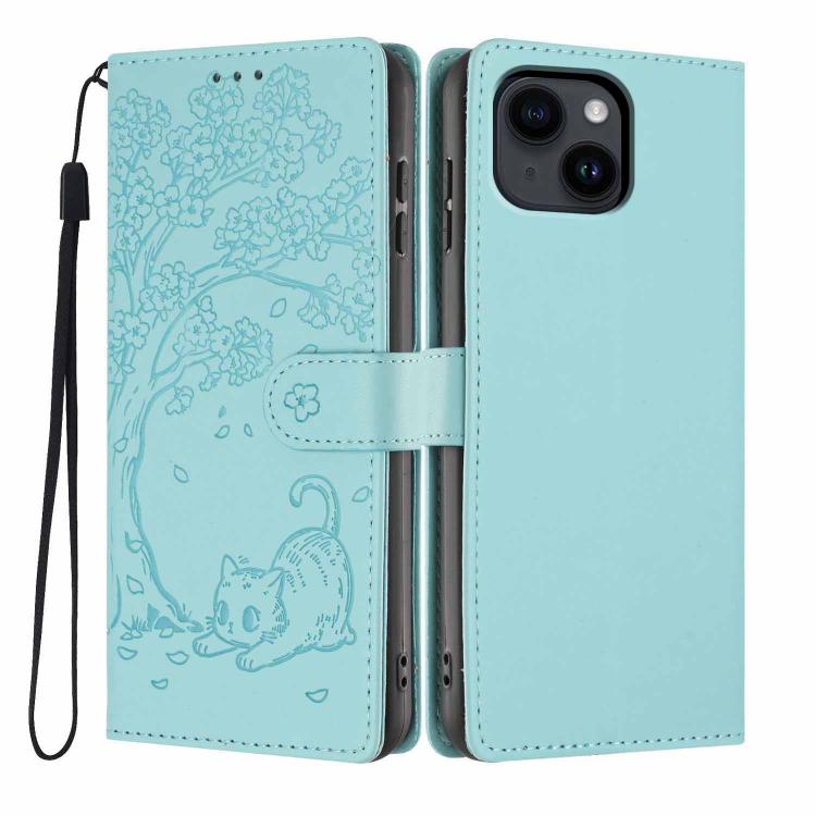 Tree Cat Embossed Flip Vegan Leather Phone Case, For iPhone 16 Pro, For iPhone 16 Plus, For iPhone 16, For iPhone 15 Pro Max, For iPhone 15 Pro, For iPhone 15 Plus