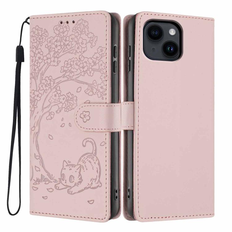 Tree Cat Embossed Flip Vegan Leather Phone Case, For iPhone 15 Pro, For iPhone 15 Plus, For iPhone 15, For iPhone 14 Plus, For iPhone 14, For iPhone 14 Pro