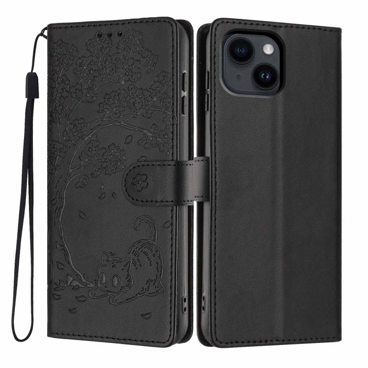 Tree Cat Embossed Flip Vegan Leather Phone Case, For iPhone 13 Pro, For iPhone 13, For iPhone 12 Pro Max, For iPhone 12 / 12 Pro, For iPhone 11 Pro Max, For iPhone 11