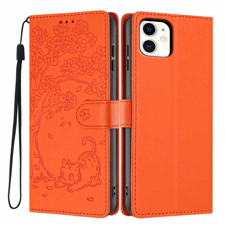 Tree Cat Embossed Flip Vegan Leather Phone Case, For iPhone 11 Pro Max, For iPhone 11, For iPhone 11 Pro