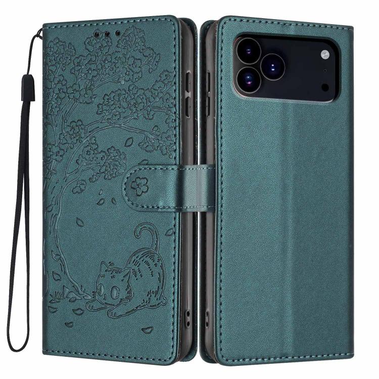 Tree Cat Embossed Flip Vegan Leather Phone Case, For iPhone 18 Pro, For iPhone 18 Pro Max, For iPhone 17e / 16e, For iPhone 17 Pro Max, For iPhone 17 Pro, For iPhone 17